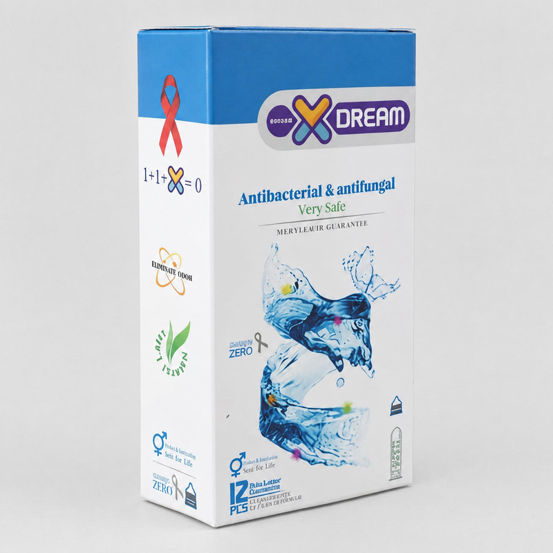 کاندوم ایکس دریم مدل Antibacterial And Antifungal بسته 12 عددی